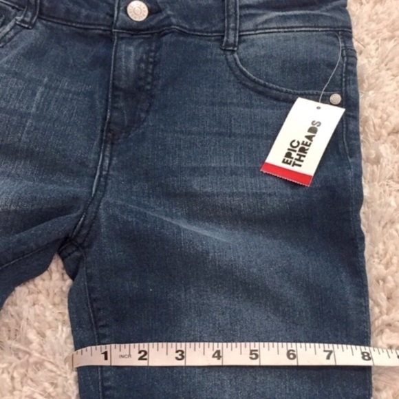 EPIC Threads Junior Mid Rise Denim Blue Distressed Stretch Skinny Jeans - Picture 13 of 16